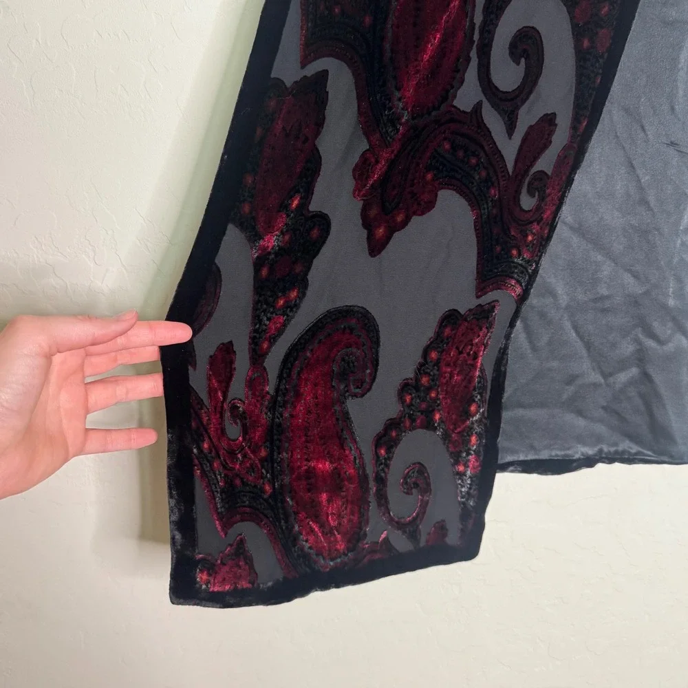 Unbranded Women Velvet Paisley Shawl OS Black Red Burnout Evening Wrap Witchy
